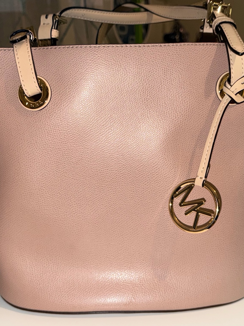 Michael Kors Pink Leather Shoulder Tote with Gold Logo Charm